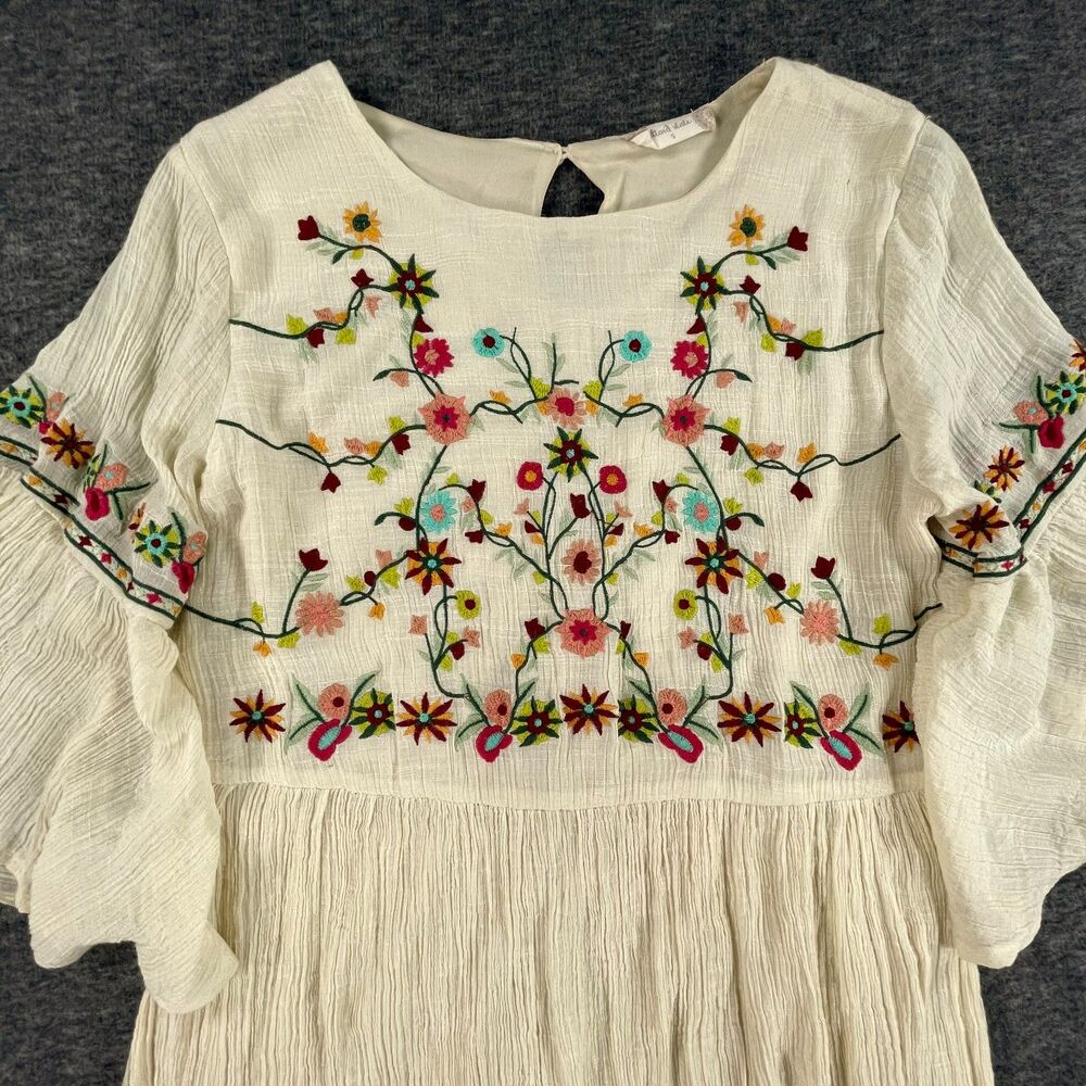 Altar'd State Embroidered Floral Bell Sleeve Boho Dress Small Cream Cottagecore - Picture 4 of 12